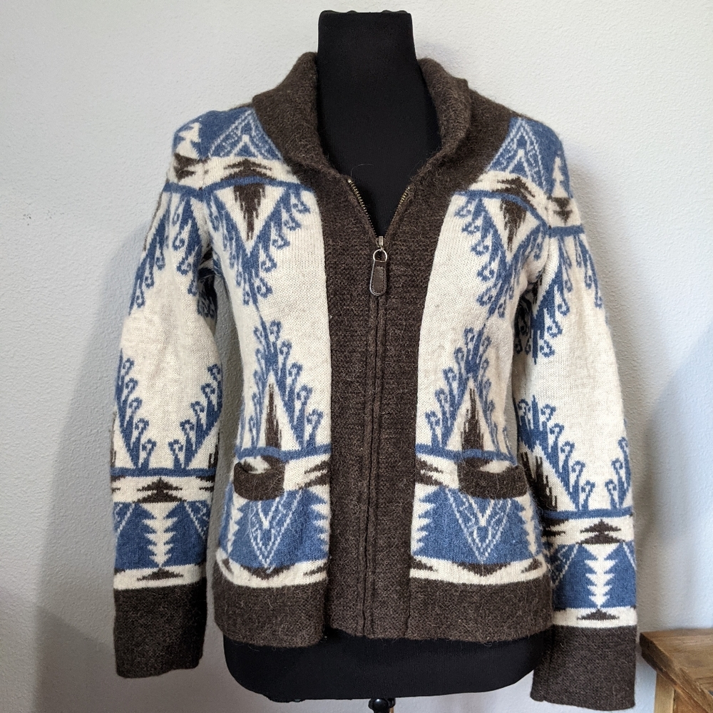 Pendleton Wool Alpaca Tribal Aztec Zip Up Sweater
